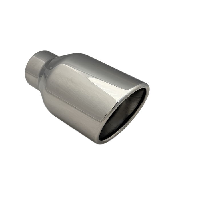 4 inch (101mm) (OD) Mirror Polished Single 304 Stainless Steel Slash Cut Exhaust Tail Pipe Rolled In - PE22379