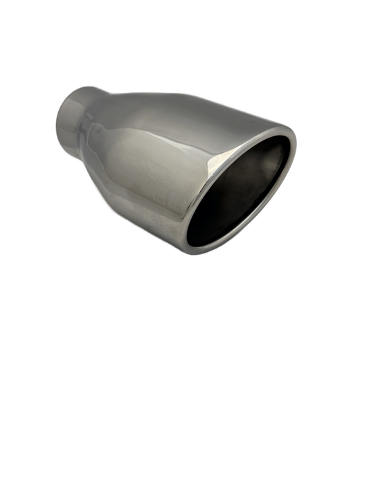 4.92 x 3.98 inch (125x101mm) (OD) Mirror Polished Single Oval 304 Stainless Steel Slash Cut Exhaust Tail Pipe Rolled IN OVAL - PE22385