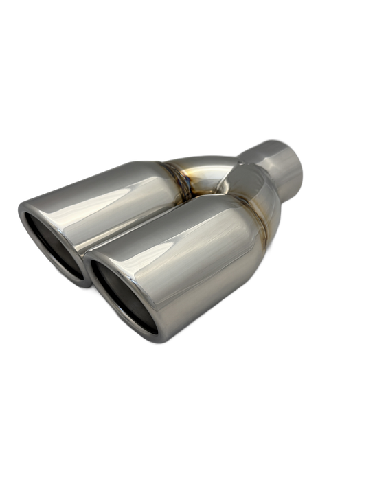 2.25 inch Mirror Polished Twin 304 Stainless Steel Rolled In Straight Cut Exhaust Tail Pipe - PE22388