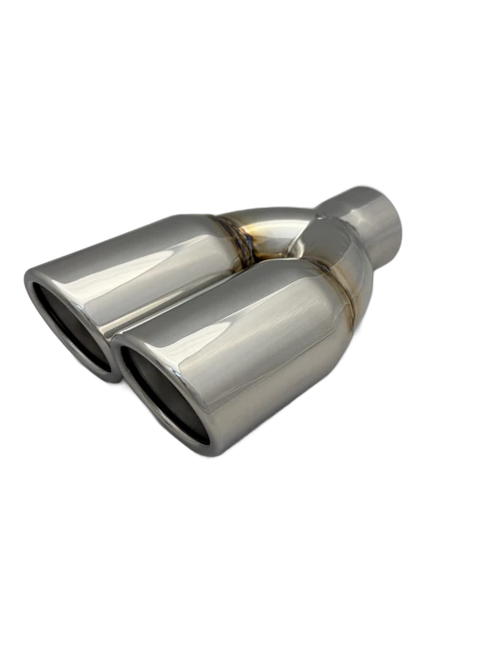3 inch (76mm) (OD) Mirror Polished Twin 304 Stainless Steel Rolled In Straight Cut Exhaust Tail Pipe - PE22388