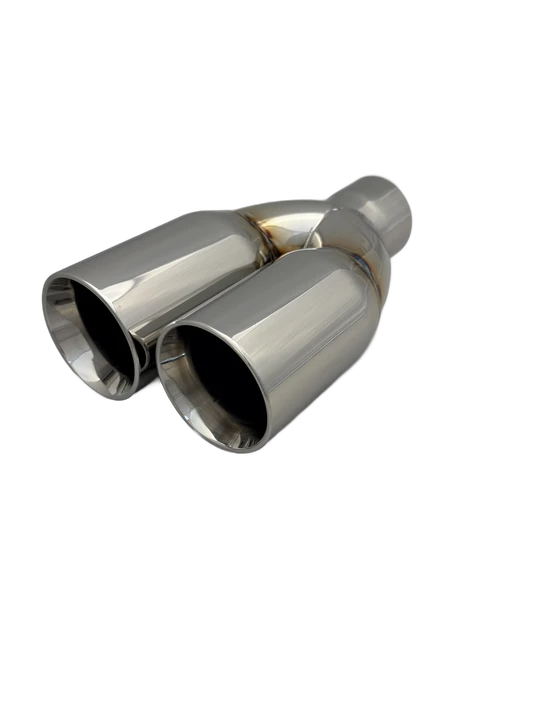 3 inch (76mm) (OD) Mirror Polished Twin 304 Stainless Steel Straight Cut Exhaust Tail Pipe Staggered - PE22389