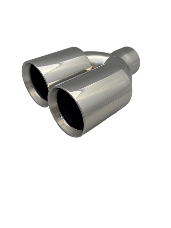 3.54 inch (90mm) (OD) Mirror Polished Twin 304 Stainless Steel Straight Cut Exhaust Tail Pipe Staggered - PE22390