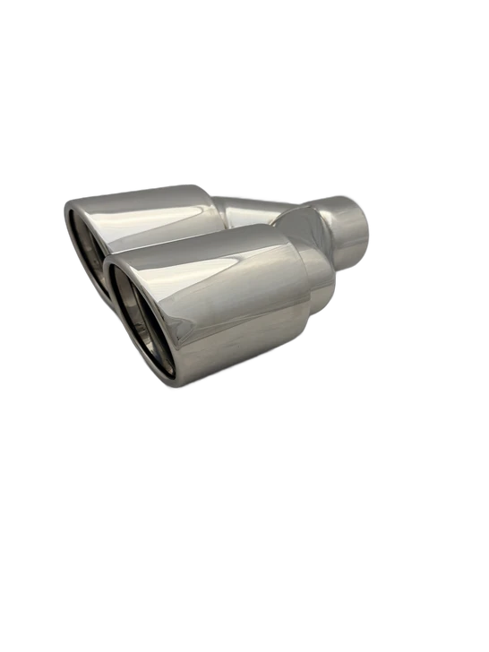3.54 inch (90mm) (OD) Mirror Polished Twin (LEFT) 304 Stainless Steel Slash Cut Exhaust Tail Pipe Staggered - PE22395L