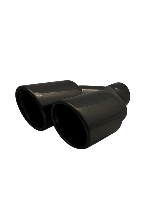 3.54 inch (90mm) (OD) Black Chrome Twin (Right) 304 Stainless Steel Slash Cut Exhaust Tail Pipe Staggered - PE22396R