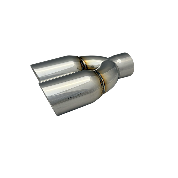 2.25 inch Mirror Polished Twin (Left) 304 Stainless Steel Slash Cut Exhaust Tail Pipe Staggered - PE22399L