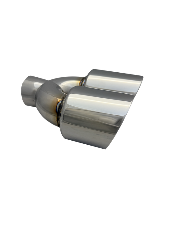 2.5 inch Mirror Polished Twin (LEFT) 304 Stainless Steel Slash Cut Exhaust Tail Pipe Staggered - PE22401L