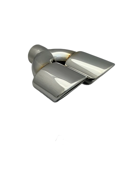 2.5 inch Mirror Polished Twin (LEFT) 304 Stainless Steel Slash Cut Exhaust Tail Pipe Staggered - PE22402L