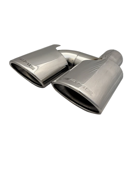 2.5 inch Mirror Polished Twin Left Right (Pair) 304 Stainless Steel Slash Cut Exhaust Tail Pipe Staggered AMG - PE22404TW