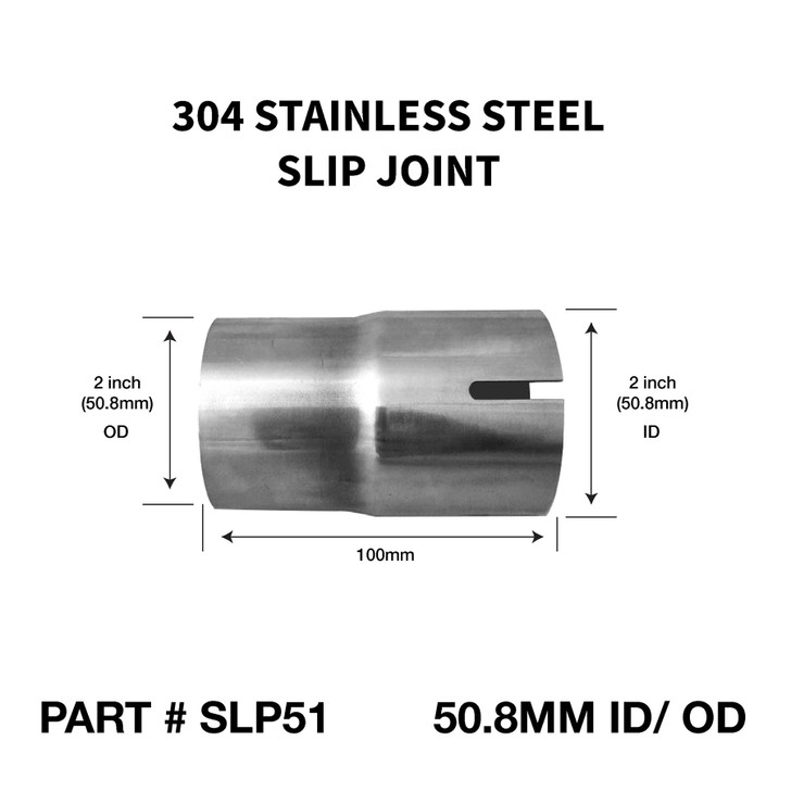 50.8mm 2 inch x 100mm 304 Stainless Steel Exhaust Weld-On Clamp Fit Slip Joint