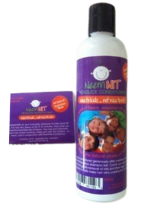 Nits are hard enough to deal with without worrying about the toxins you are putting on your child's head as well. Use NEEM instead. No toxins at all! NeemNit is nice to kids - not nice to nits. Simple as your regular hairwash routine. Wash with the Neemnit shampoo bar and Neemnit Conditioner just like you would any other shampoo and conditioner. No smell, no mess, no irritation and definitely no toxins.  Contains Vit E, vegetable oils, citronella, Neem & Tea tree oils. For live nits, lather in then leave for 10mins with shower cap. Rinse out then apply our Neemnit Conditioner.  Natural ingredients leaves hair sweet smelling, soft and shiny. 