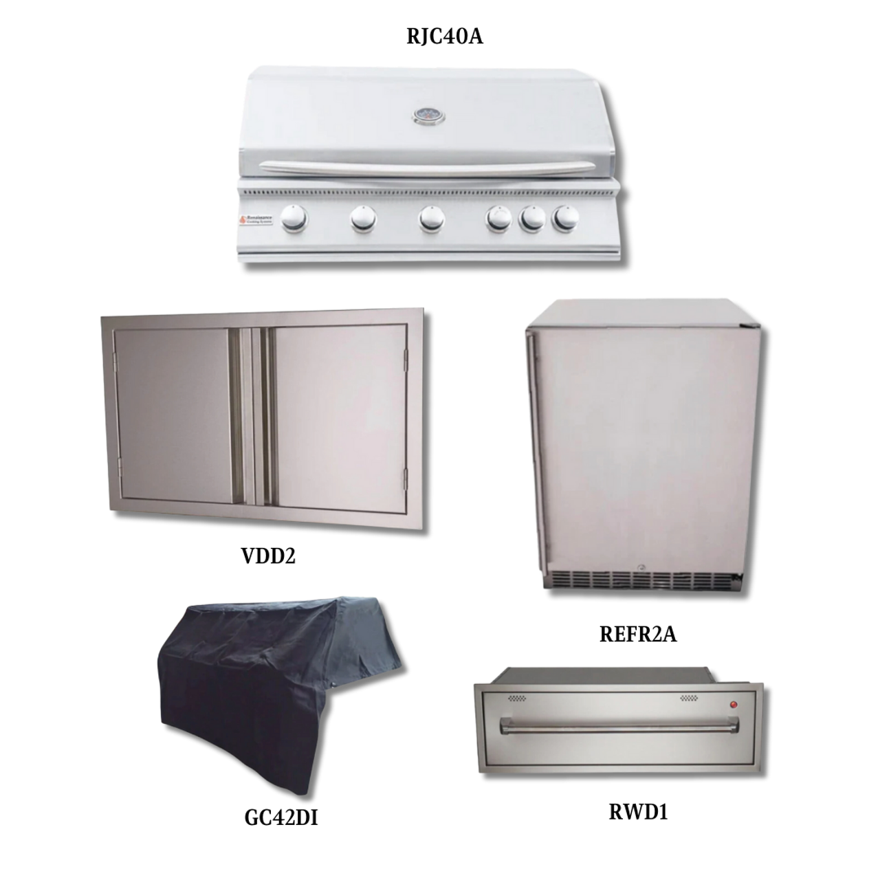 RCS Premier RJC40 NG with Stainless Double Door, Cover, Outdoor Warming Drawer and Outdoor Rated Stainless Steel Compact Refrigerator - RJC40A-PCKG3
