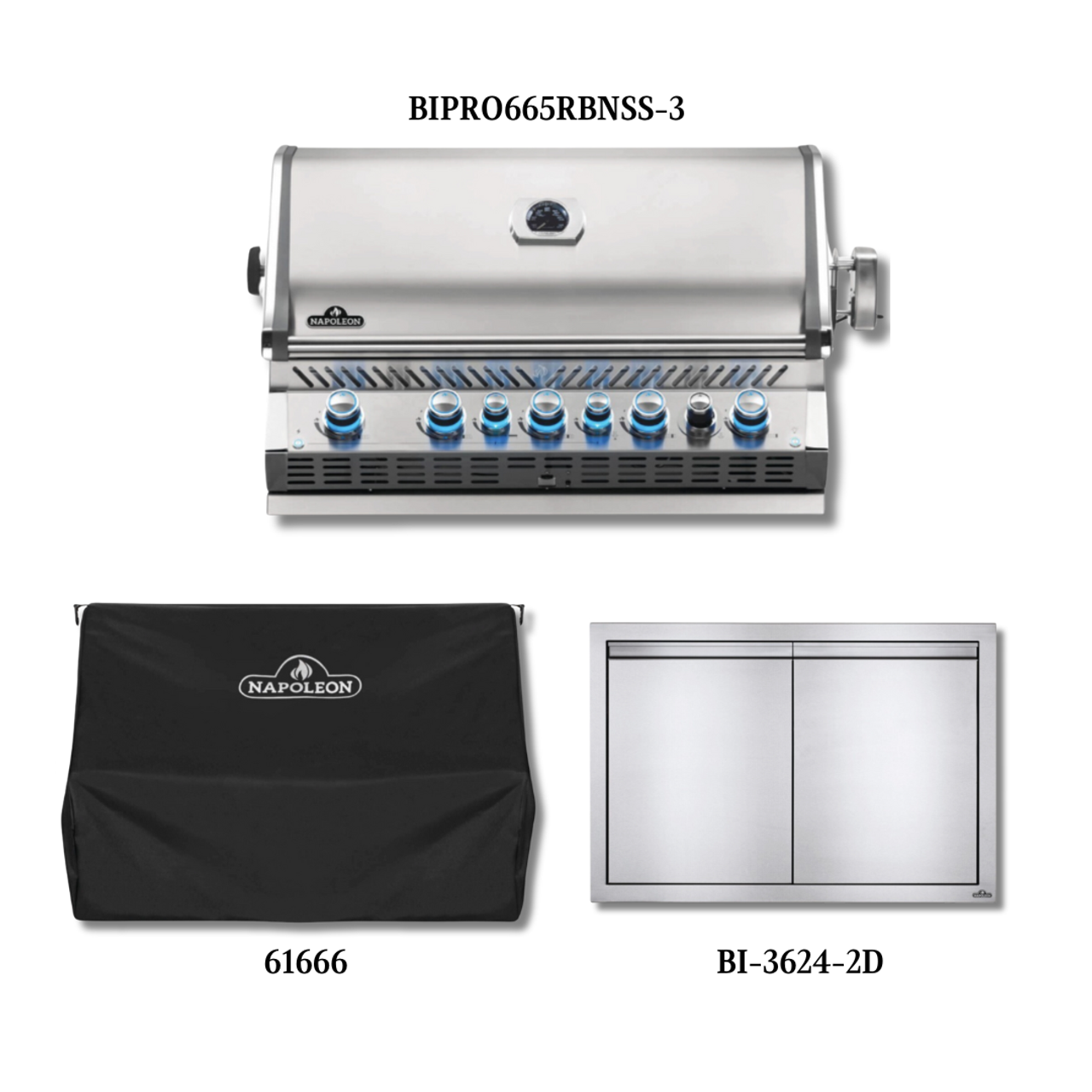 Napoleon Built-In Prestige Pro 665 NG Grill w/Infrared Rear, Cover and Access Door - BIPRO665NG3PCPCKG