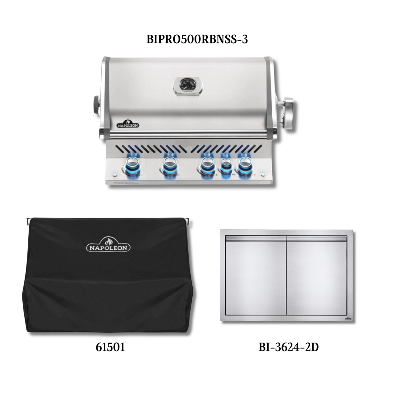 Napoleon Built-In Prestige Pro 500 RB NG w/Infrared Rear with Cover and Access Door - BIPRO500RBN3PCPCKG