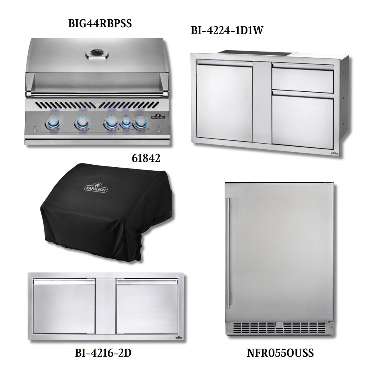 Napoleon BUILT-IN 700 SERIES 44 LP with Cover, Access Door, Smoker Box, and Refrigerator - 700S445PCLPWRef-PCKG