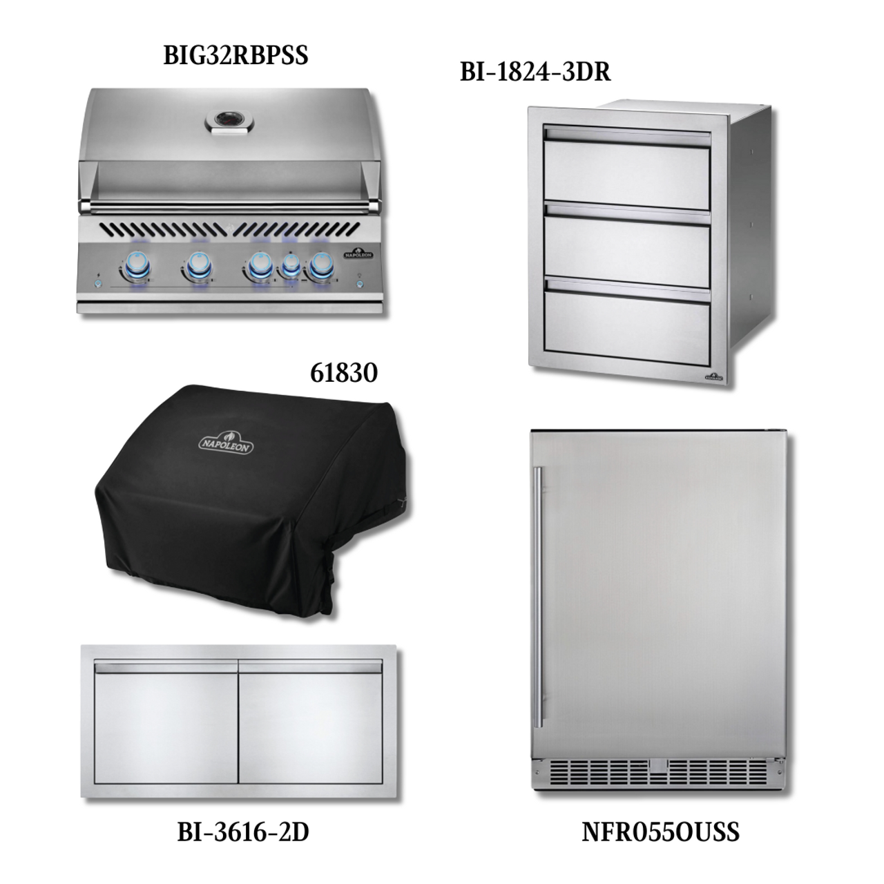 Napoleon Built-In 700 Series 32-Inch LP with Cover, Access Doors, Drawer and Refrigerator	- 700S325PCLPREF-PCKG