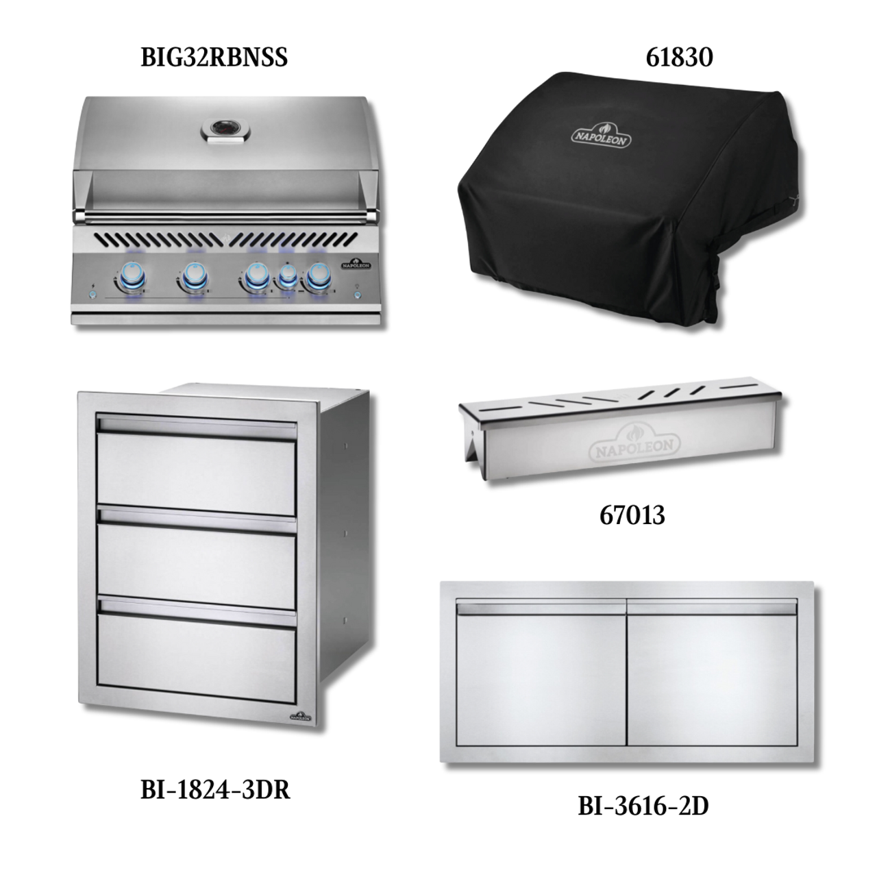 Napoleon Built-In 700 Series 32-Inch NG with Cover, Access Doors, Smoker Box and Triple Drawer - 700S325PCNG-PCKG