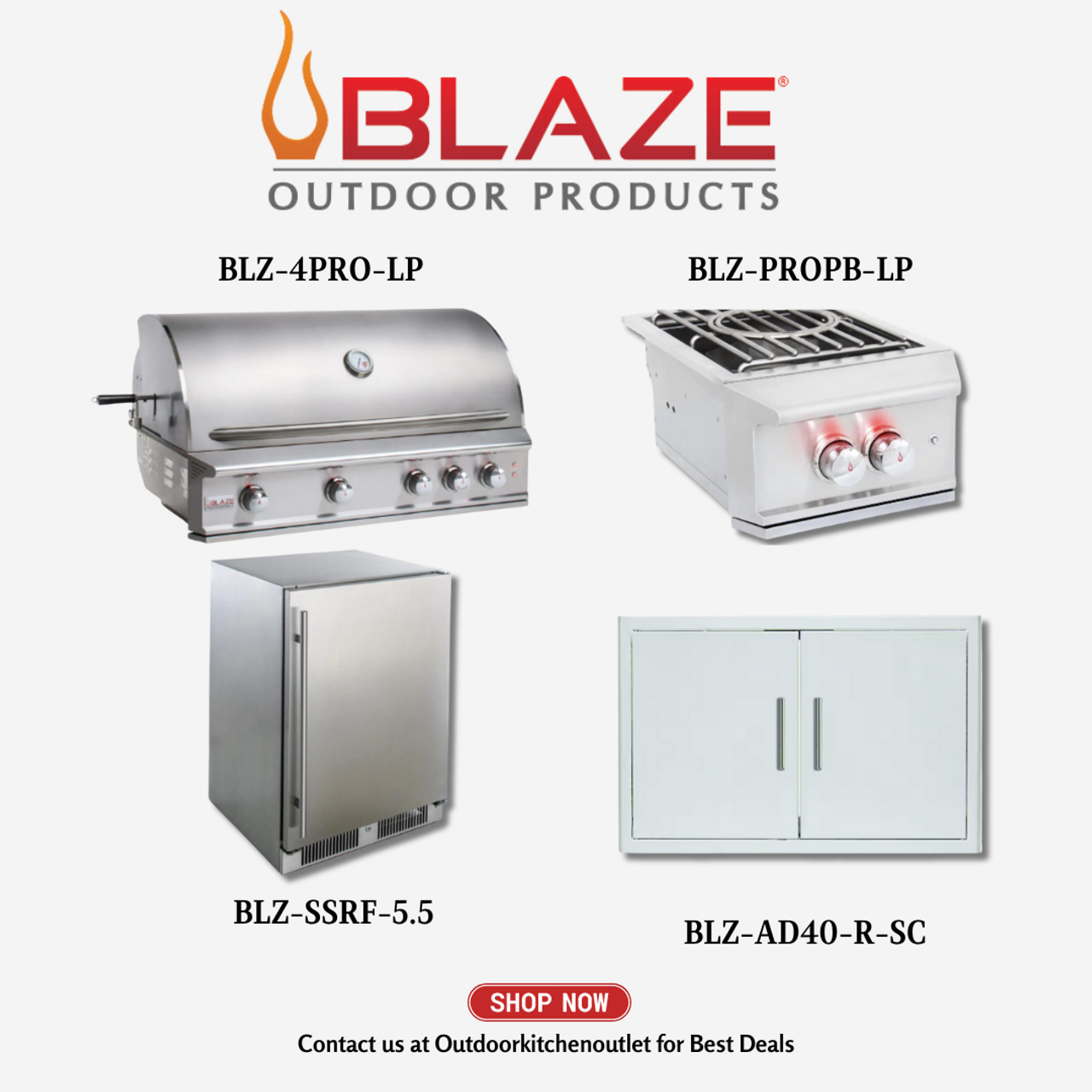 Blaze Pro Lux 44" 4-Burner Grill w/ Power Burner, Refrigerator & Access Door LP - BLZ4PROPCKGLP