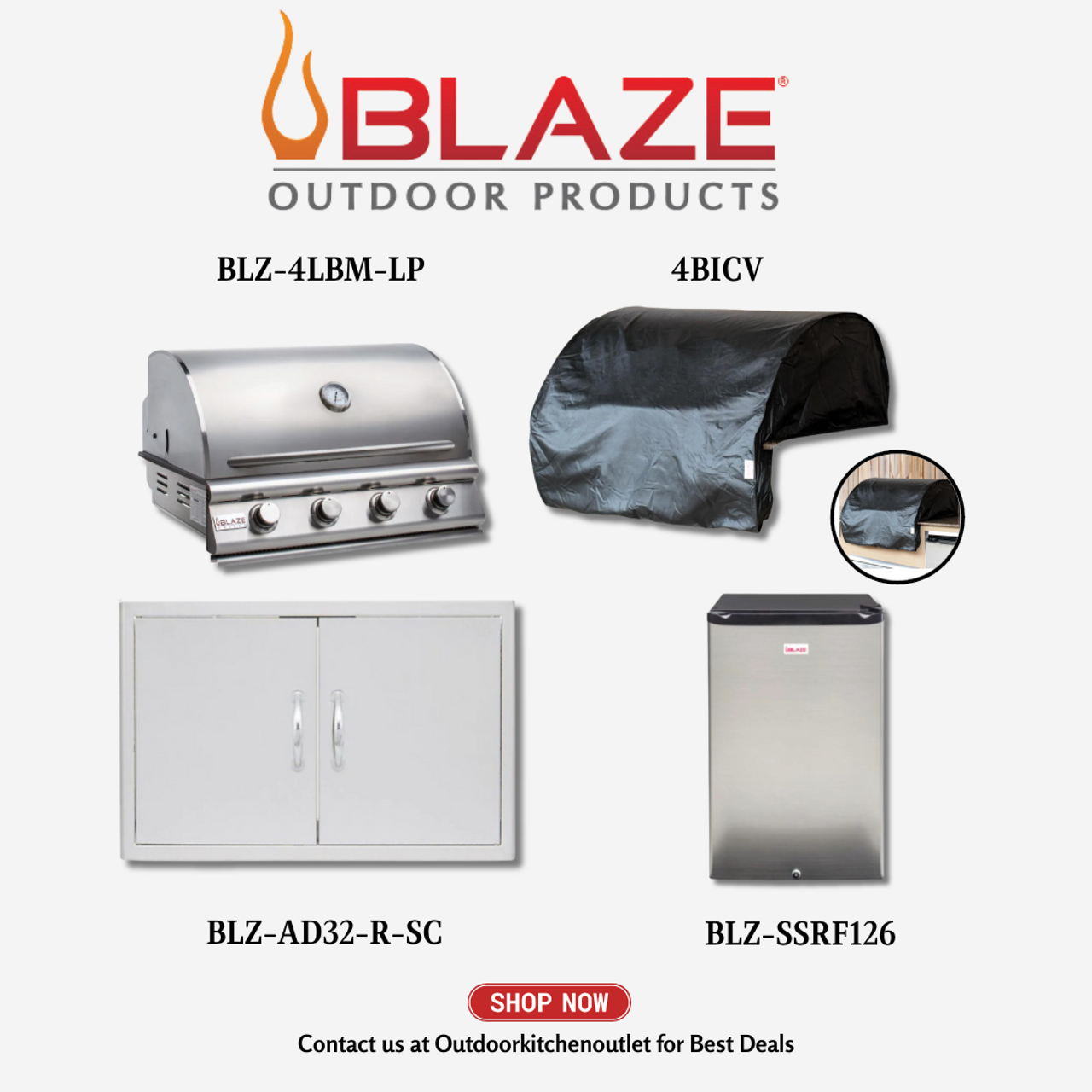 Blaze Prelude LBM 4 Burner 32 inch Grill Package w/ Cover, Door, Refrigerator LP - BLZ4LBM4PCPKGLP.1