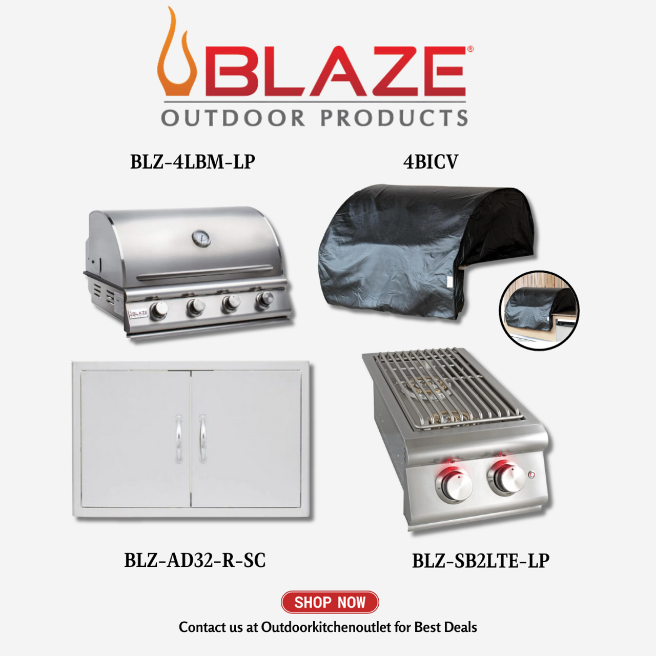 Blaze Prelude LBM 4 Burner 32 inch Grill Package w/ Cover, Door, Side Burner LP BLZ4LBM4PCPKGLP