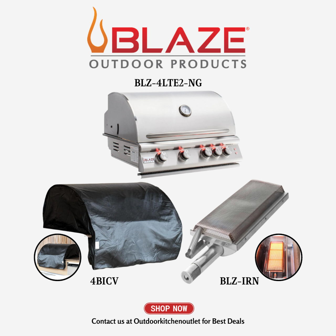 Blaze 4 Burner Grill Natural Gas, 32" Cover and Infrared Burner Package Deal - BBP1NG