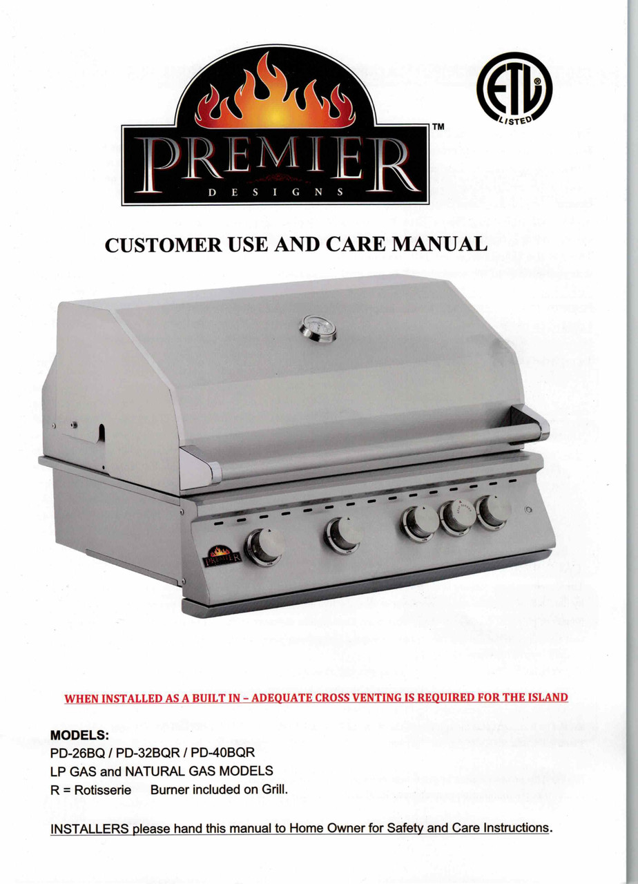 Close Out Premier Design 4 Burner w/ Rotisserie & Back Burner Propane- PD-40BQRLP