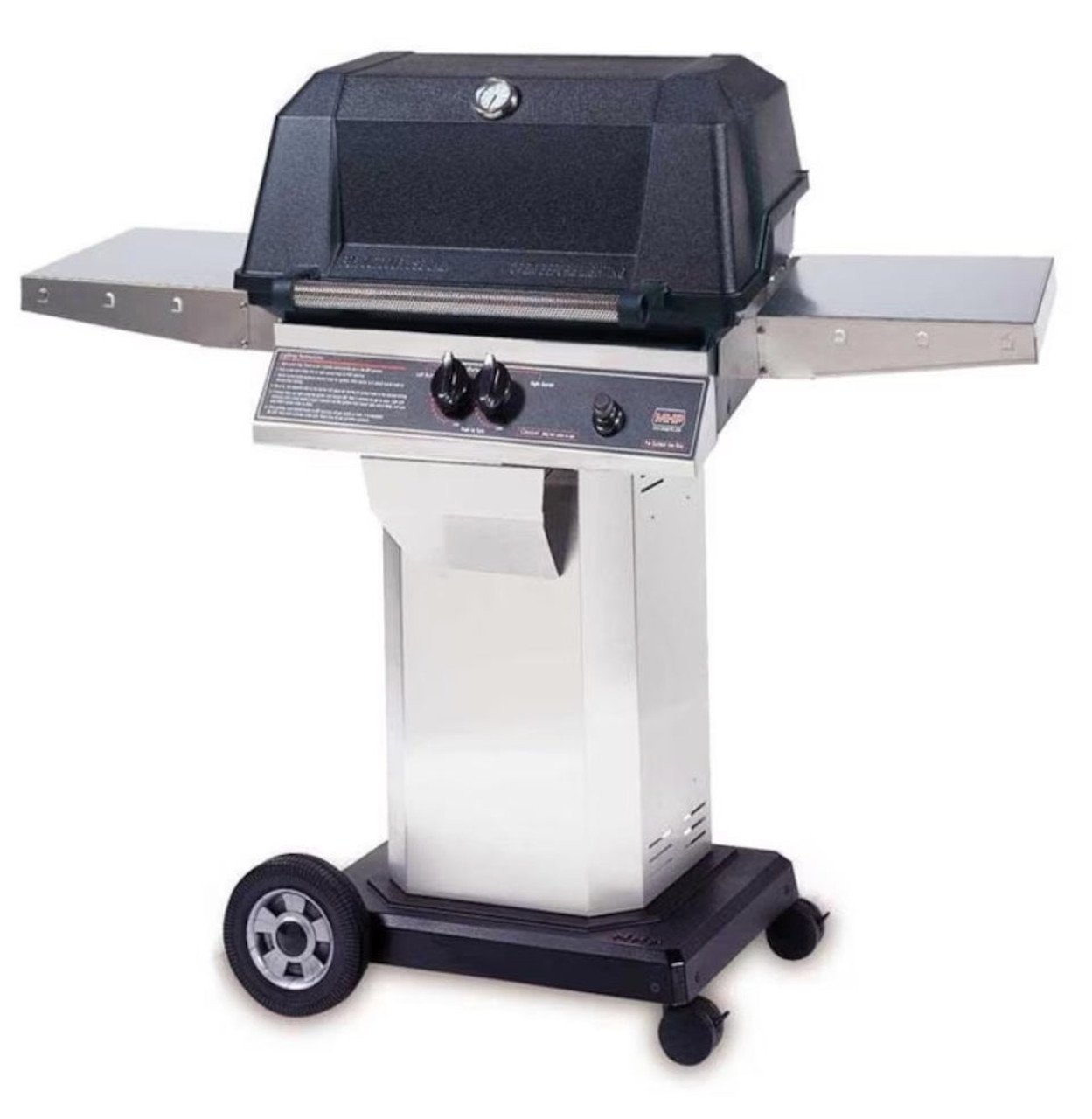MHP WNK4DD - 57-Inch 2-Burner Stainless Cart Grill with Stainless Steel Shelves and Sear Magic Grids - Natural Gas Grill - WNK4DD-NS + OCOL + OM-N