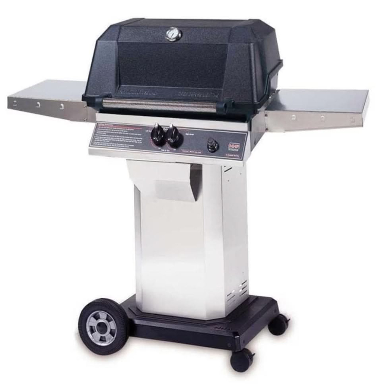 MHP WNK4DD - 57-Inch 2-Burner Stainless Cart Grill with Stainless Steel Shelves and Sear Magic Grids - Natural Gas Grill - WNK4DD-NS + OCOL + OM-N