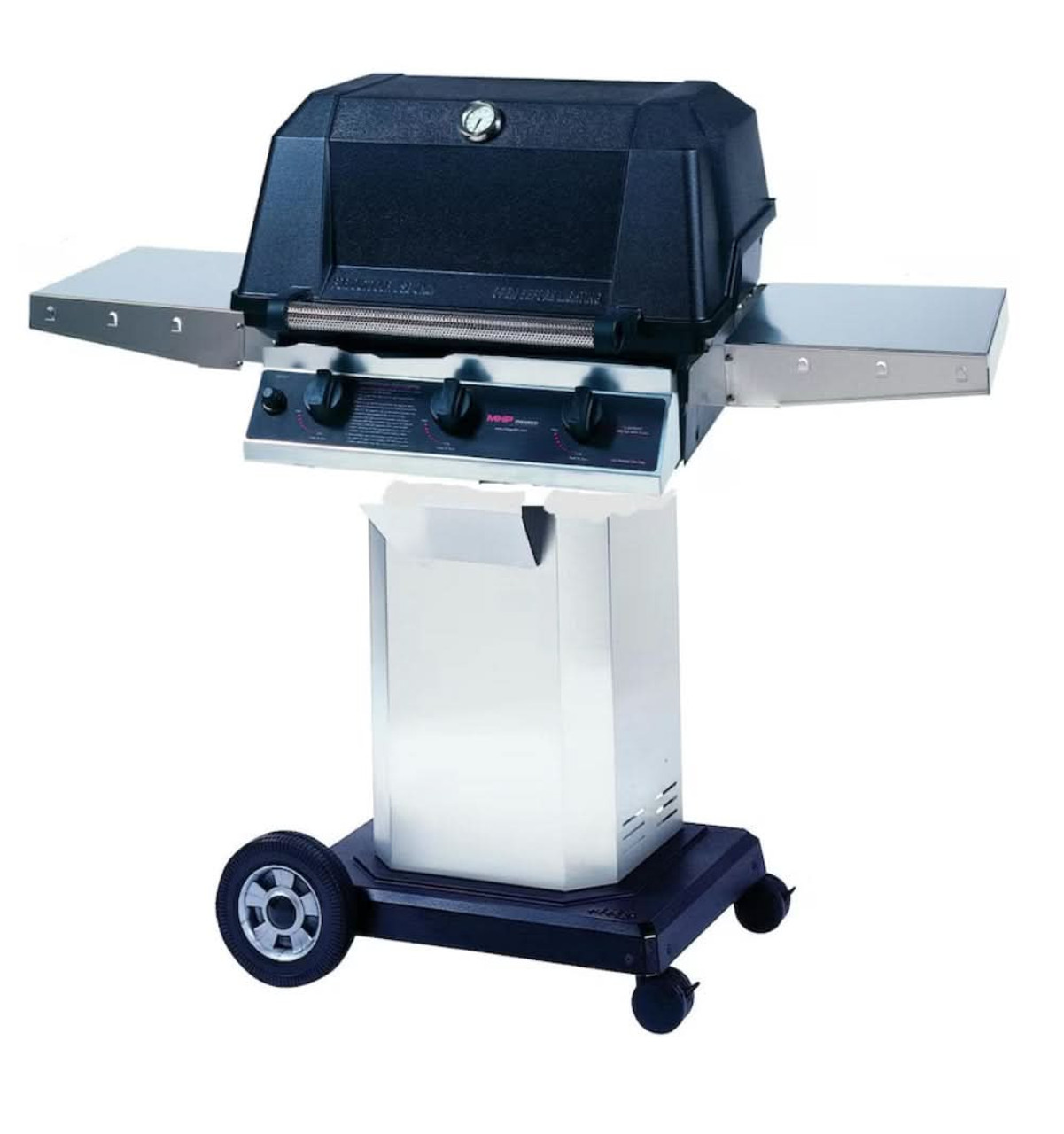 MHP WHRG4DD - 57-Inch 3-Burner Hybrid Stainless Cart Grill with SearMagic Grids - Liquid Propane Gas - WHRG4DD-PS + OCOL + OM-P
