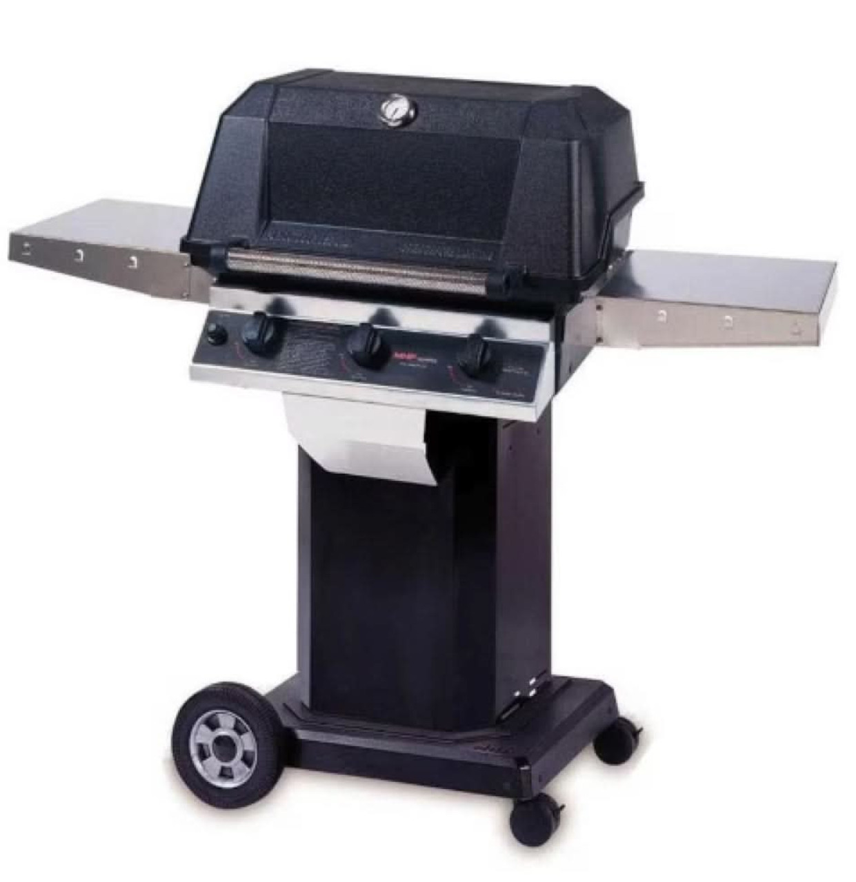 MHP Tri-Burn W3G4DD - 57-Inch 3-Burner Black Cart Grill with Sear MagicGrids - Liquid Propane Gas - W3G4DD-PS + OCOLB + OM-P