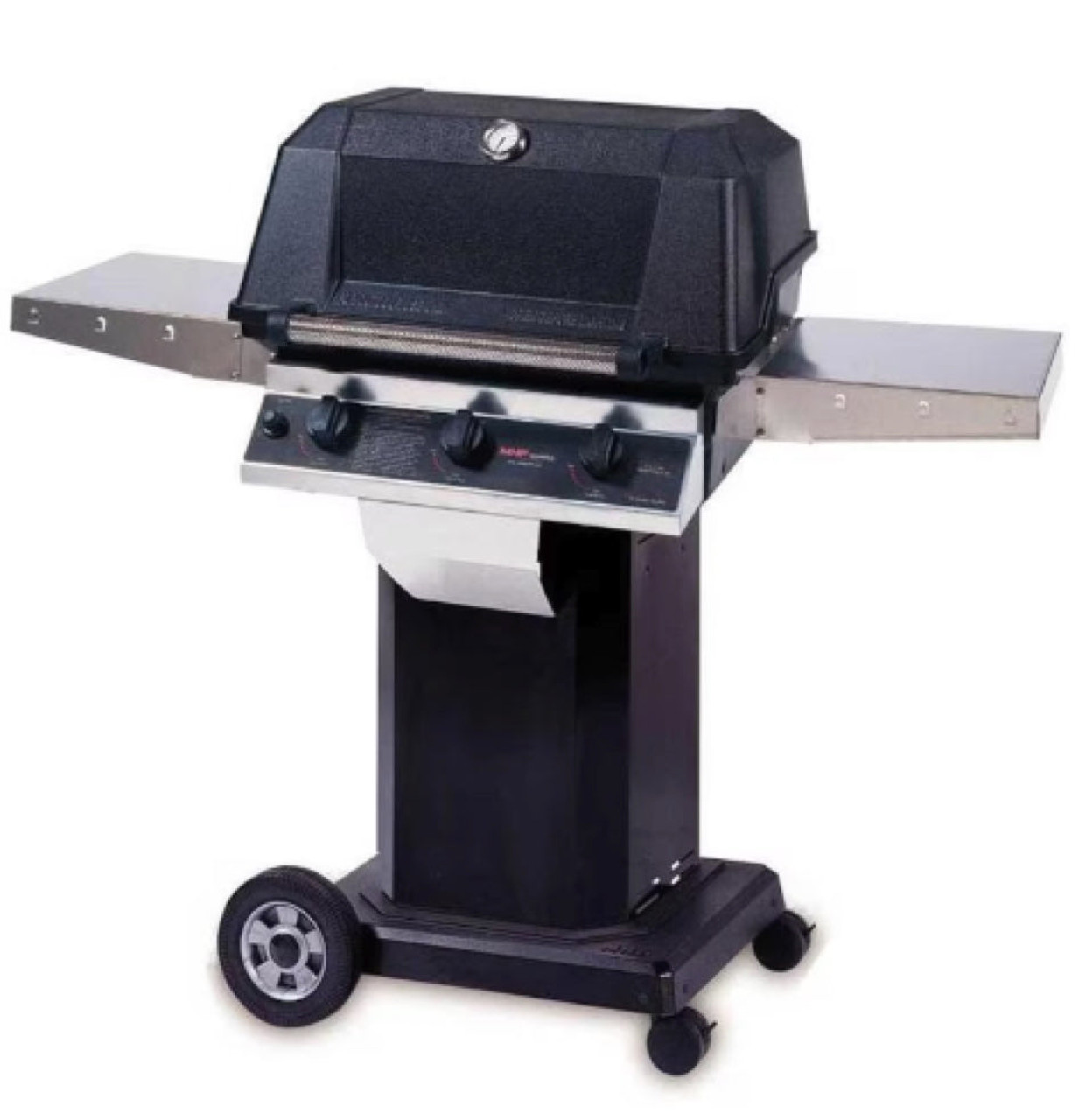 MHP Tri-Burn W3G4DD - 57-Inch 3-Burner Black Cart Grill with Sear MagicGrids - Liquid Propane Gas - W3G4DD-PS + OCOLB + OM-P