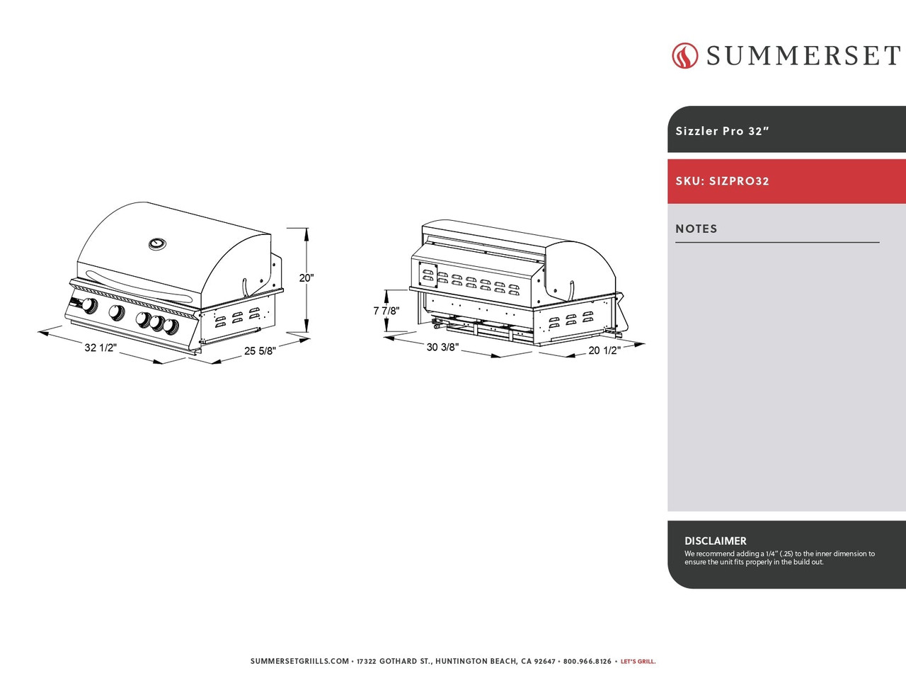 Summerset Sizzler PRO 32" Built In Natural Gas Grill Open Box - SIZPRO32-NG-OB