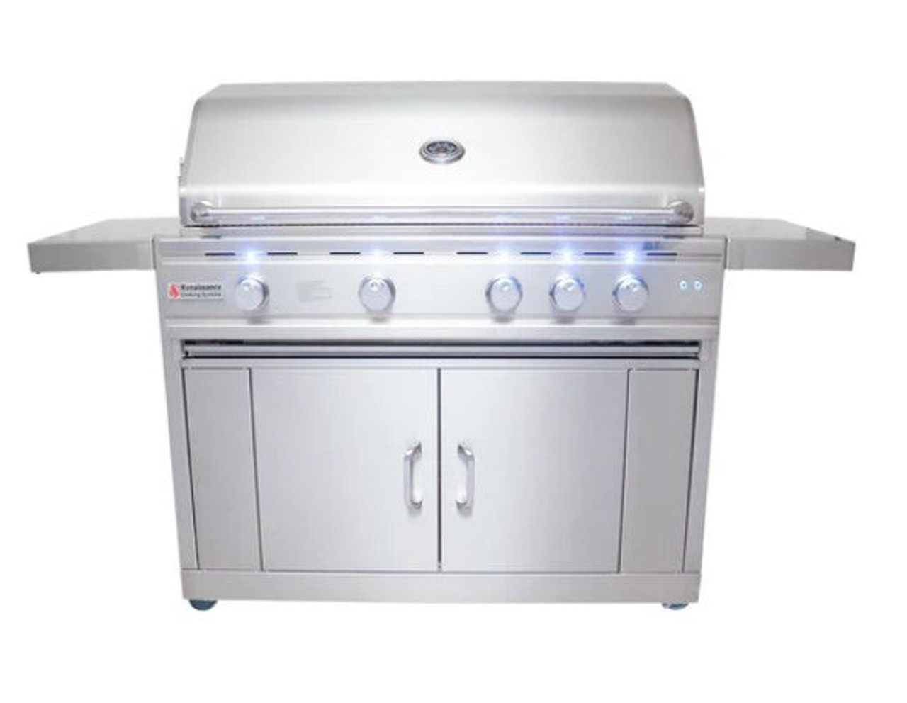 RCS Cutlass Pro - 42-Inch 4-Burner Freestanding Grill with Rear Infrared Burner and Blue LED Lights - Liquid Propane Gas - RON42ALP + RONJC