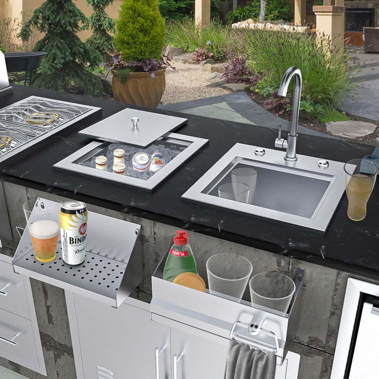 Sunstone 15 Inch Texan Series Over Under Bar Sink with Cold Water Faucet and Basin Cover - TEX-15SK