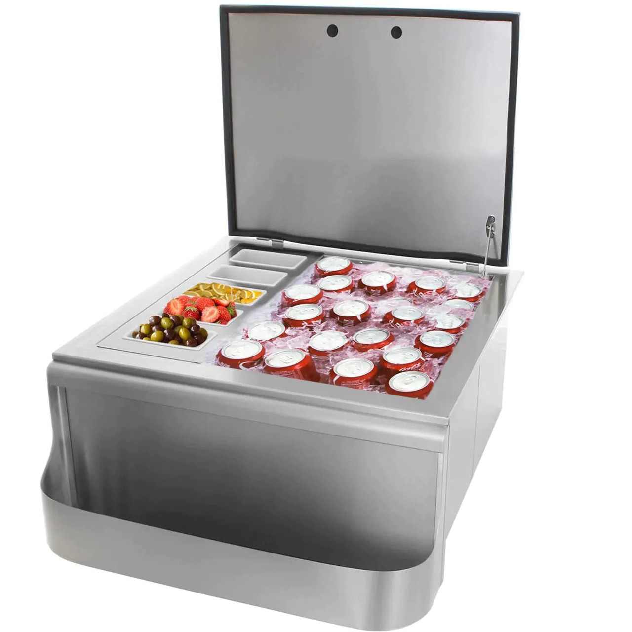 PCM 260 Series 25 Inch Slide In Ice Bin Cooler With Speed Rail & Condiment Holder - BBQ-260-SI