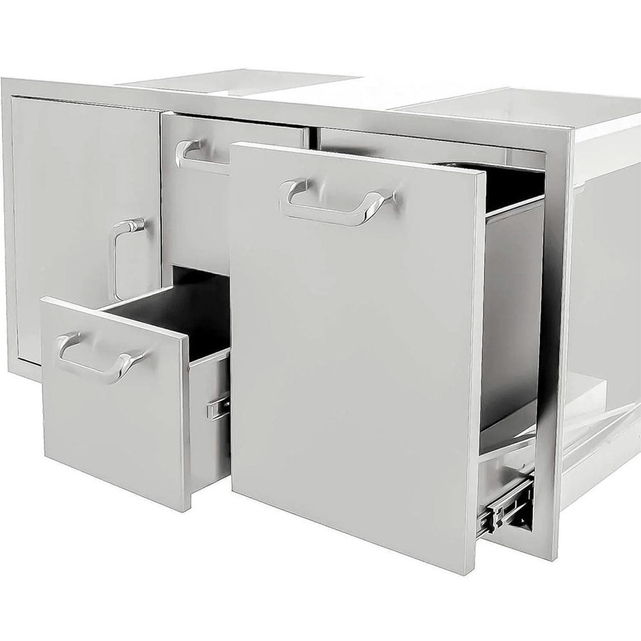PCM 260 Series 42 Inch Door, Double Drawer & Roll Out Trash Bin Combo - BBQ-260-DDC-42TR