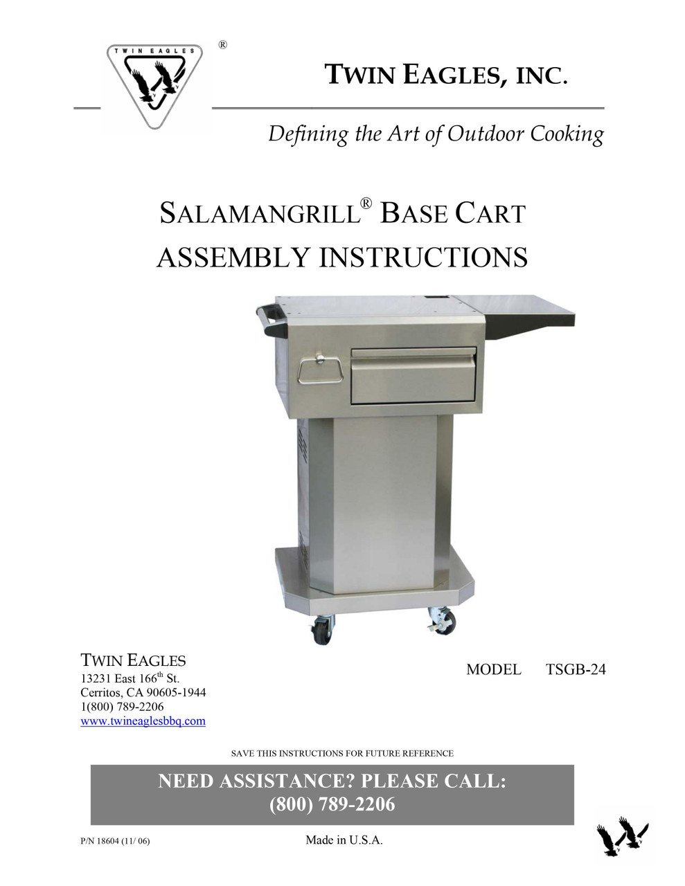 Twin Eagles 24 Inch Salamangrill Pedestal Cart - TSGB24