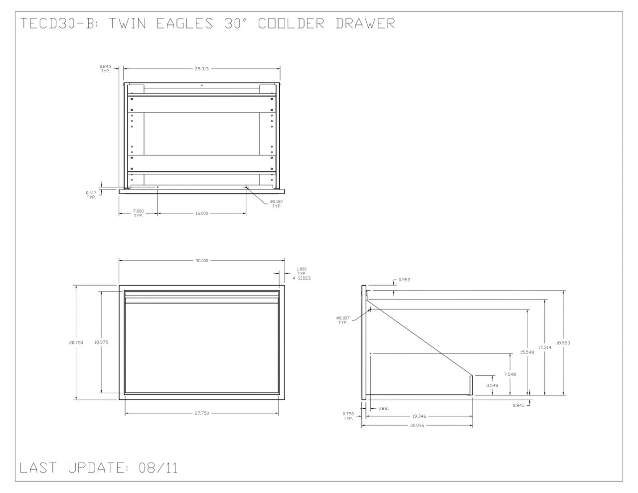 Twin Eagles 30 Inch Roll Out Stainless Steel Ice Chest Storage Drawer with 48 Quart Ice Chest - TECD30-B