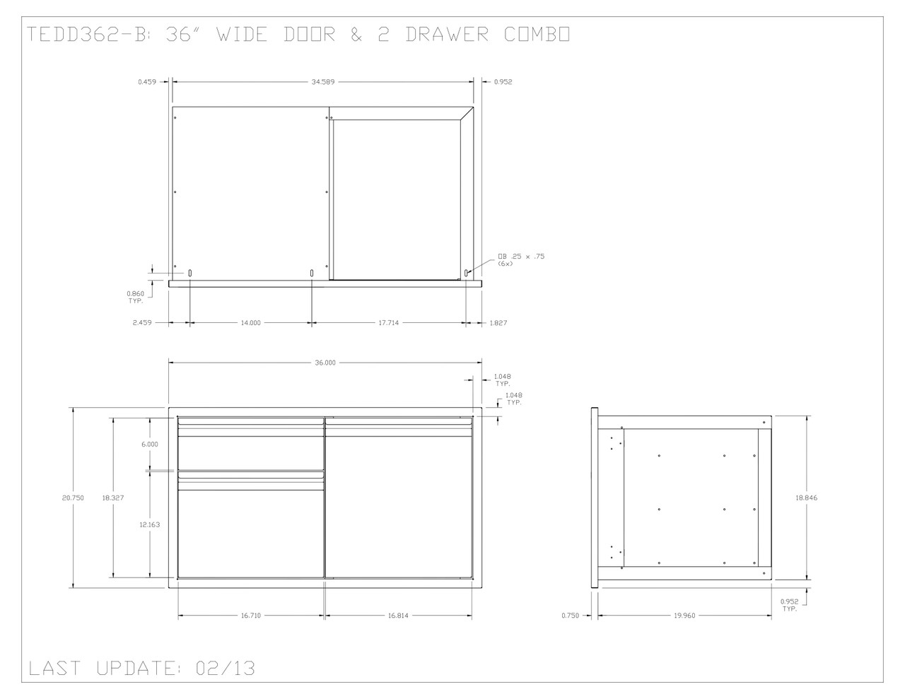 Twin Eagles 36" 2 Drawer Door Combo, 36x20.75 Inch - TEDD362-B