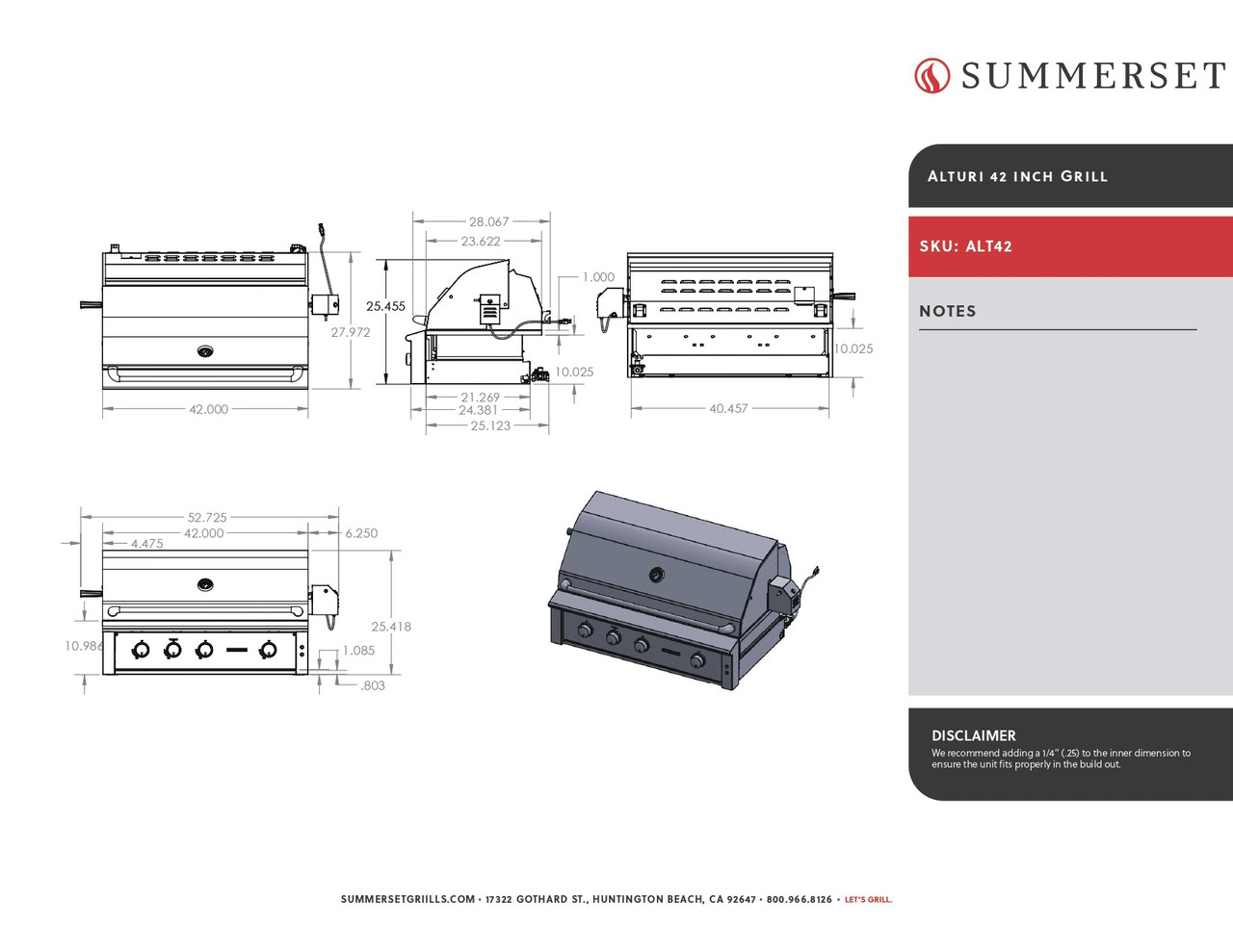 Summerset Alturi - 42-Inch 3-Burner Built-In Grill - Natural Gas - ALT42T-NG