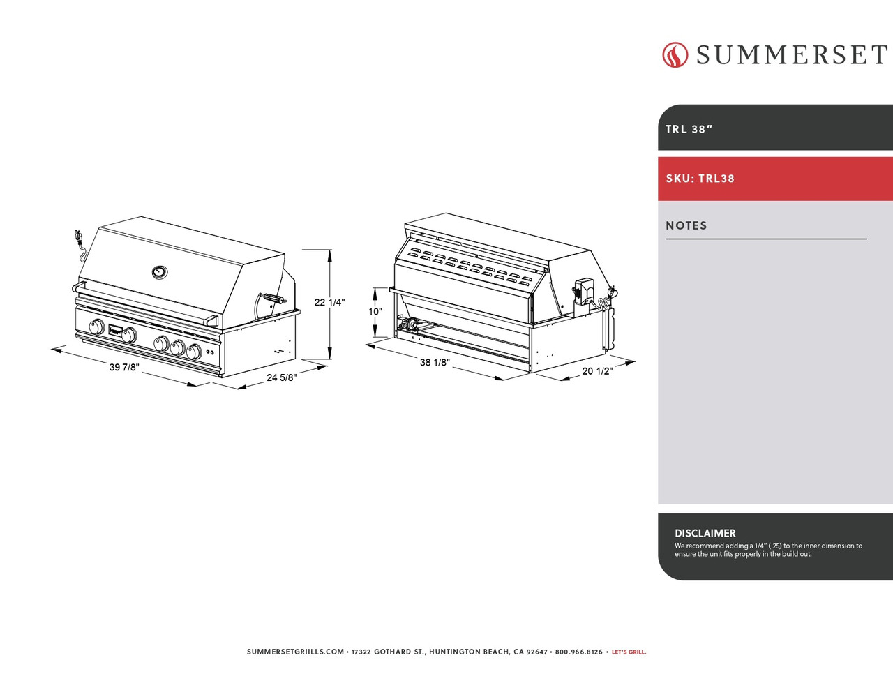 Summerset TRL - 38-Inch 4-Burner Built In Grill - Liquid Propane Gas - TRL38-LP