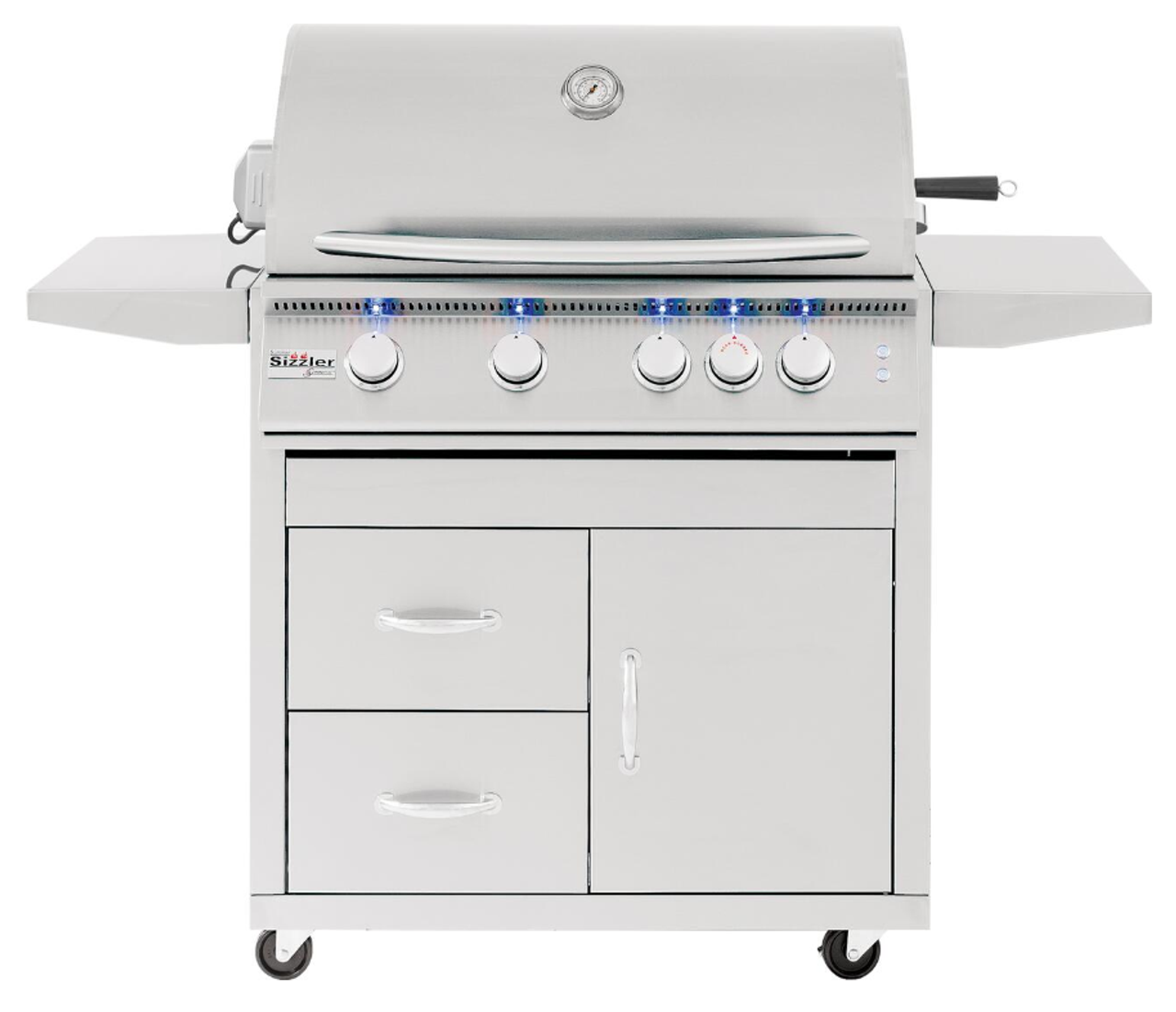 Summerset Sizzler Pro - 32-Inch 4-Burner Freestanding Grill with Rear Infrared Burner - Liquid Propane Gas - SIZPRO32-LP + CART-SIZ32-DC