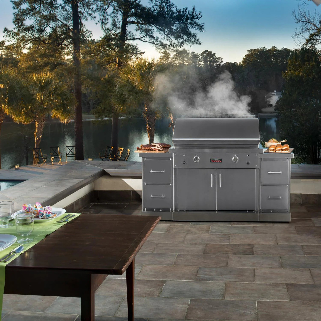 TEC Sterling Patio FR - 44-Inch 2-Burner Infrared Grill - Liquid Propane Gas on Stainless Steel Island - STPFR2LPISL