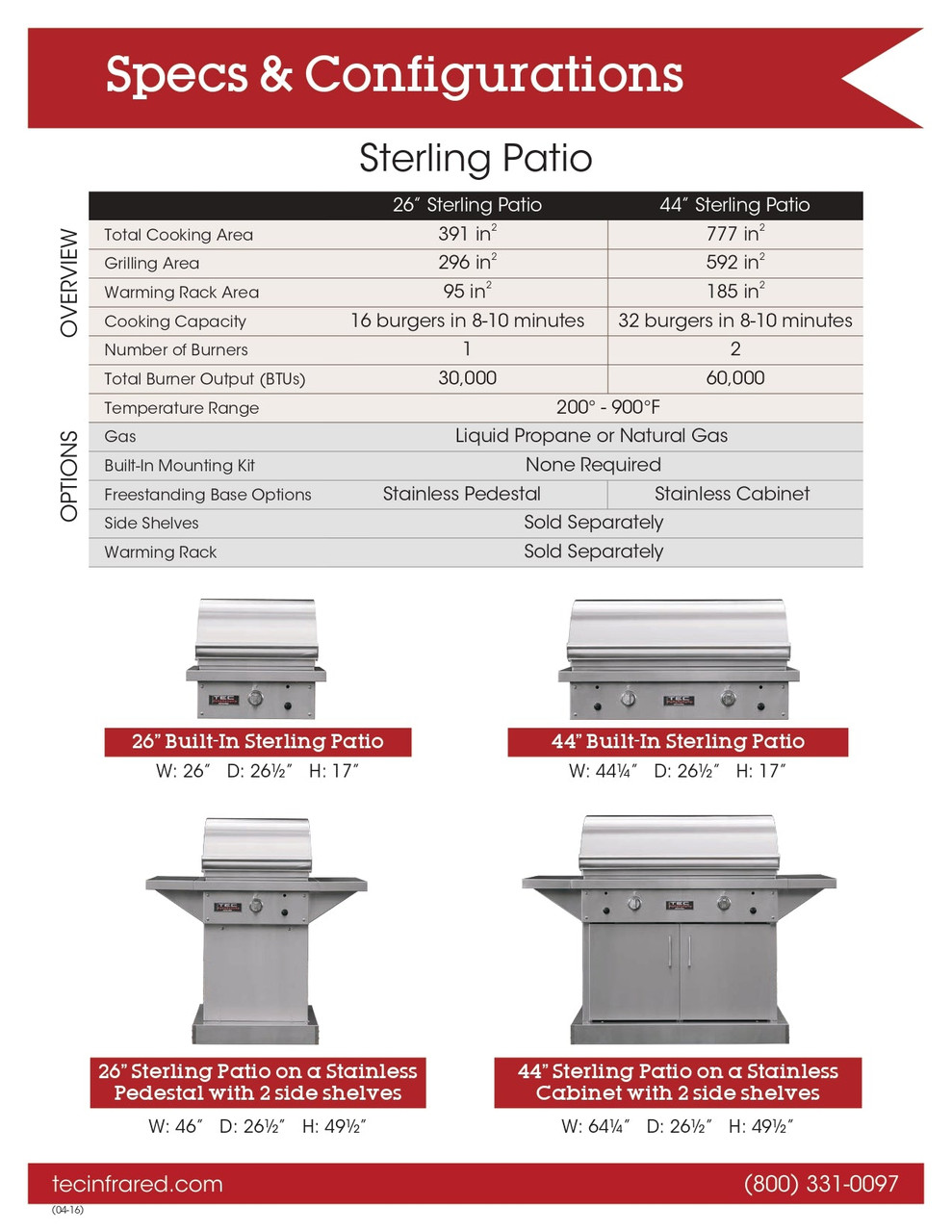 TEC Sterling Patio FR - 44-Inch 2-Burner Freestanding Infrared Grill - Propane Gas Grill with Stainless Steel Cabinet - STPFR2LPCAB