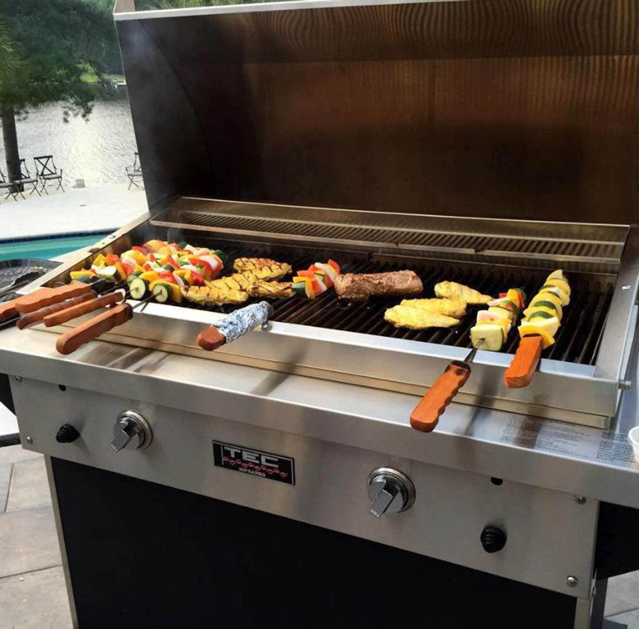 TEC Patio FR - 44-Inch 2-Burner Freestanding Infrared Grill - Liquid Propane Gas On Stainless Cabinet - PFR2LPCABS