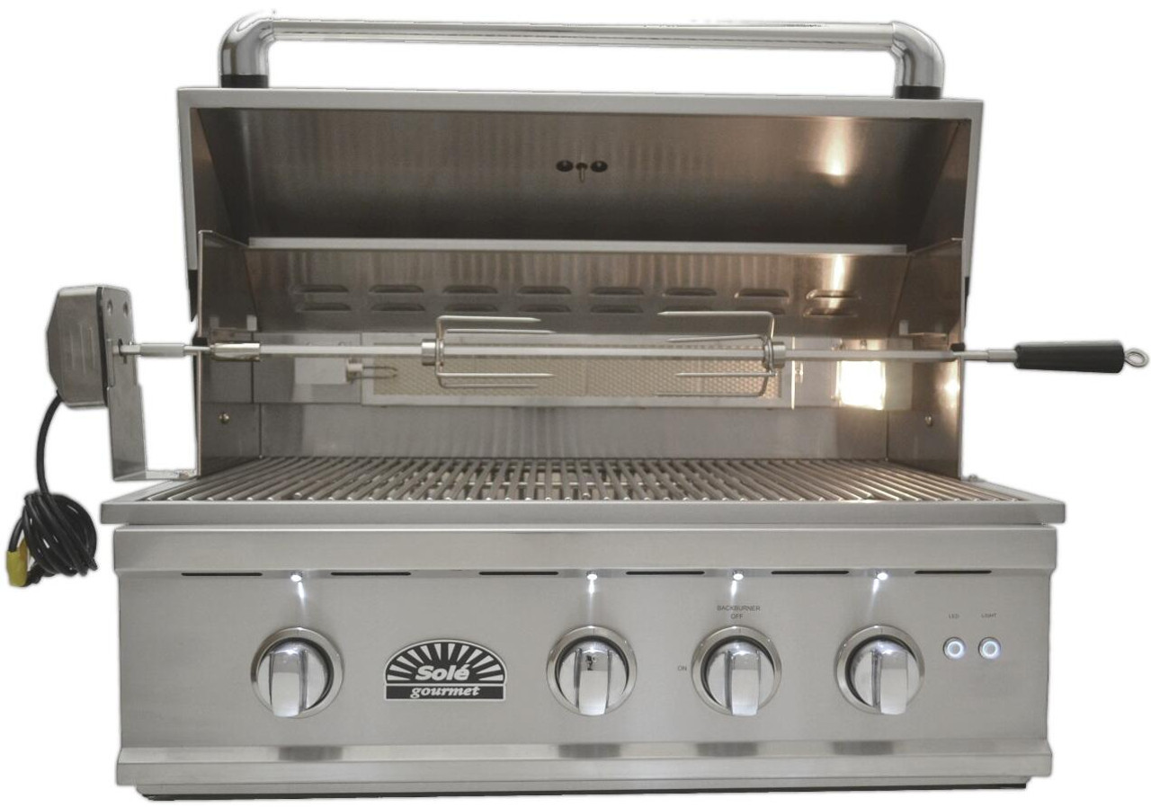 Sole Gourmet TR Series - 32-Inch 3-Burner Built-In Grill with Lights and Rotisserie - Natural Gas - 321BQRTRL