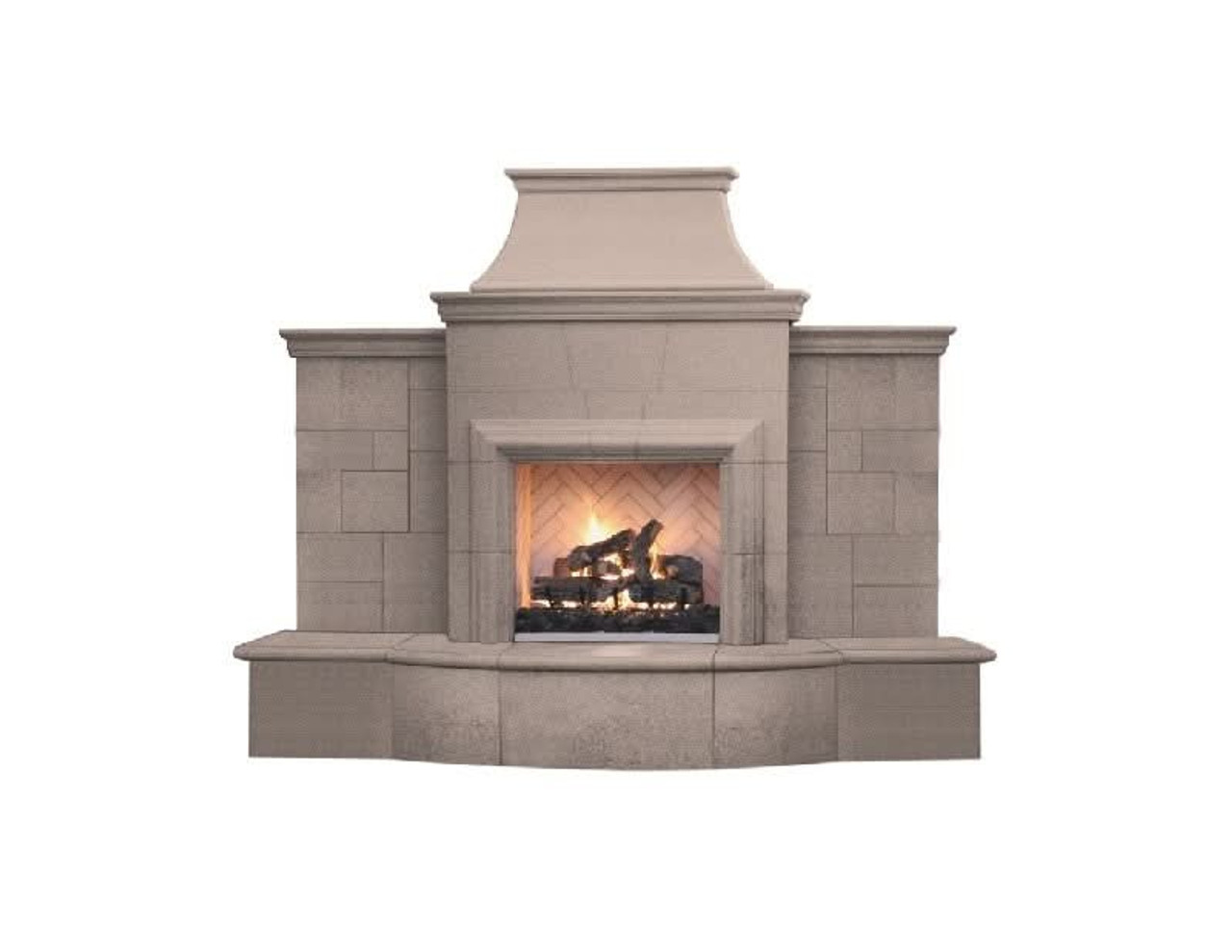 American Fyre Designs 84 3/4 Inch Vented Free-Standing Outdoor Grand Petite Cordova Fireplace with Extended Bullnose Hearth, No Recess, Smoke, Key Value on the LEFT/Gas Source out the BACK- 865-10-N-SM-LBC