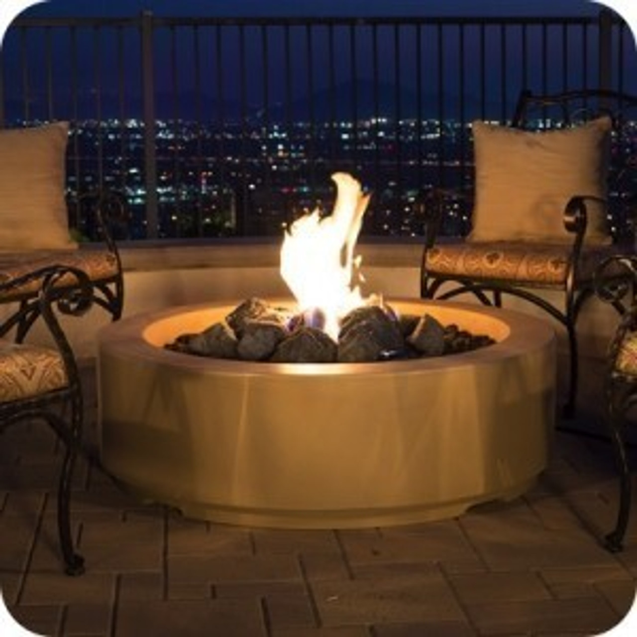 American Fyre Designs 48 Inch Louvre Round Firepit, White Aspen, Propane Gas- 686-WA-11-M6PC