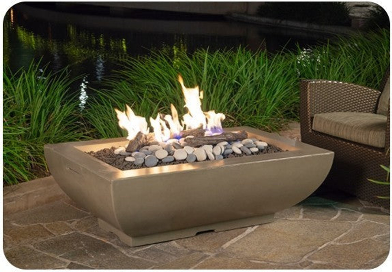 American Fyre Designs 50 Inch Bordeaux Rectangle Fire Bowl, Black Lava, Propane Gas- 435-BA-11-M4PC