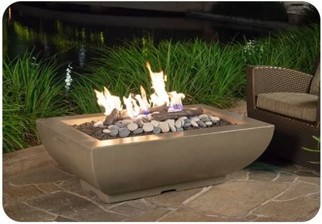 American Fyre Designs 50 Inch Bordeaux Rectangle Fire Bowl, Black Lava, Propane Gas- 435-BA-11-M4PC