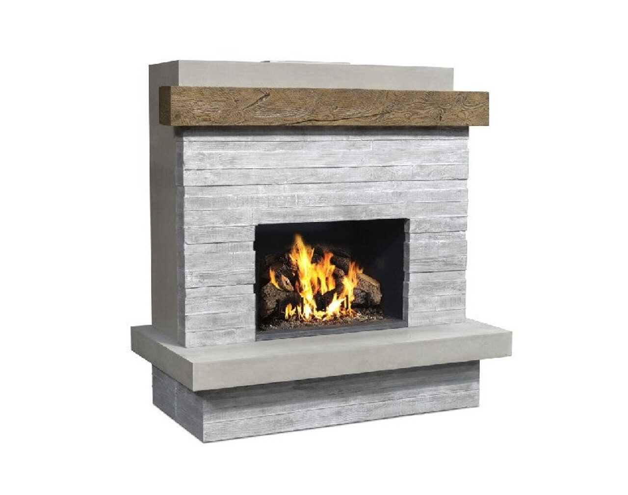 American Fyre Designs 68 1/2 Inch Vent-Free Wall Mount Outdoor Brooklyn Fireplace, Silver Pine, Key Value on the RIGHT/Gas Source out the BACK- 150-CG-N-SP-RBC